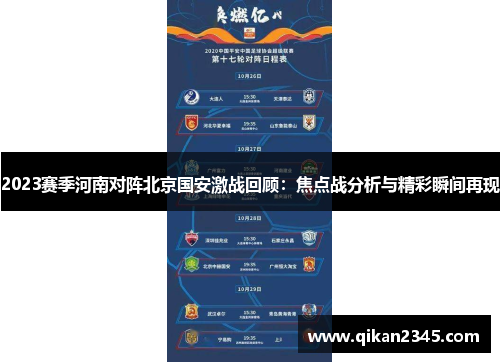 2023赛季河南对阵北京国安激战回顾：焦点战分析与精彩瞬间再现